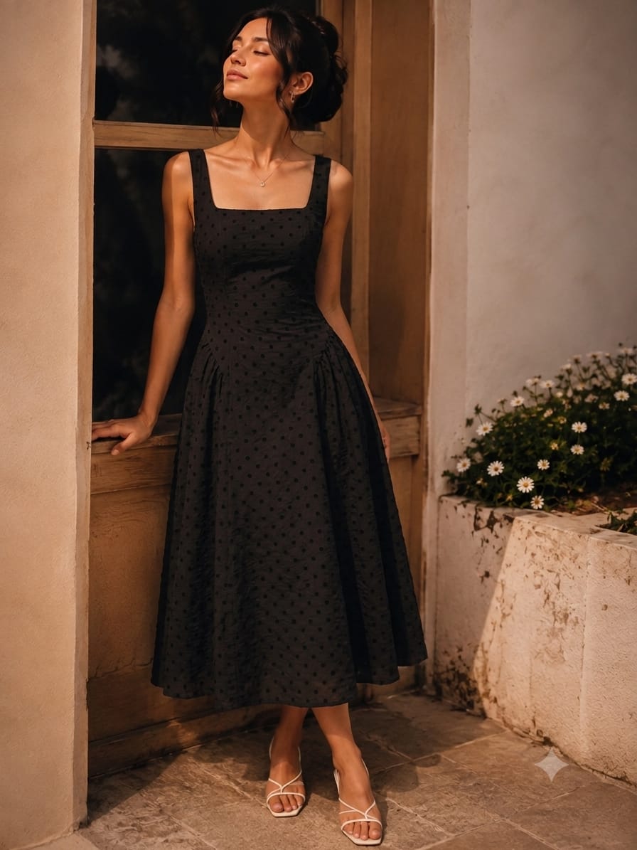 Women’s Polka Dot Fit & Flare Midi Dress