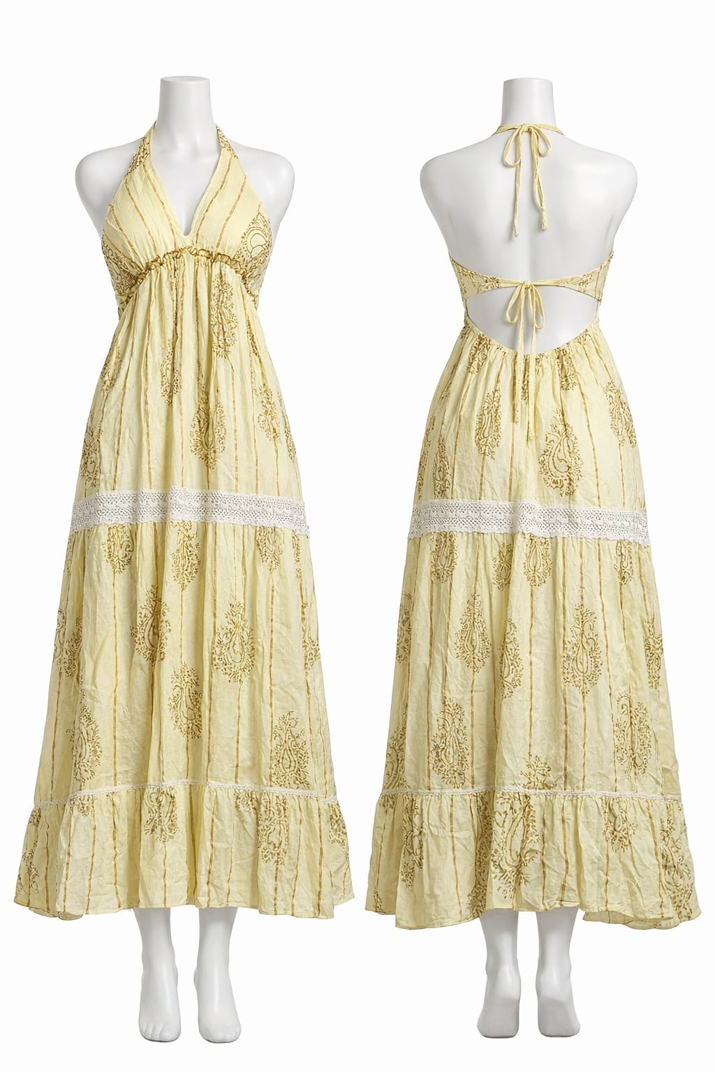 Elegant Yellow Halter Neck Midi Dress