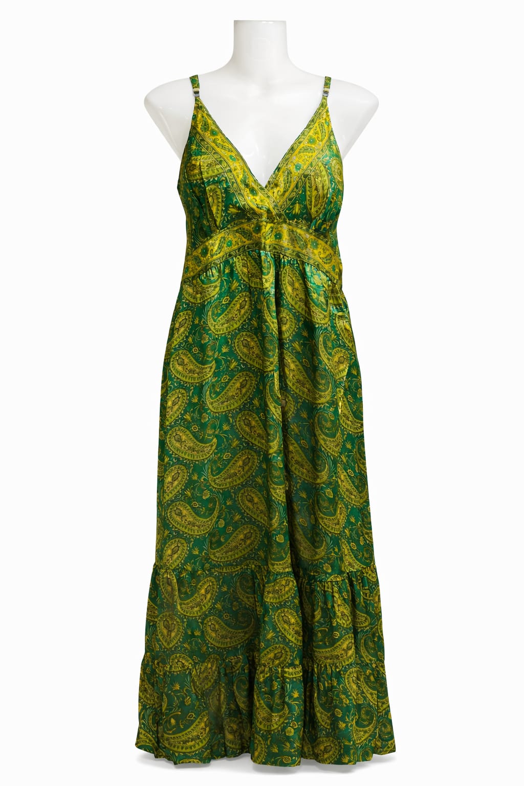 Women's Green Paisley Print Sleeveless Maxi Dress