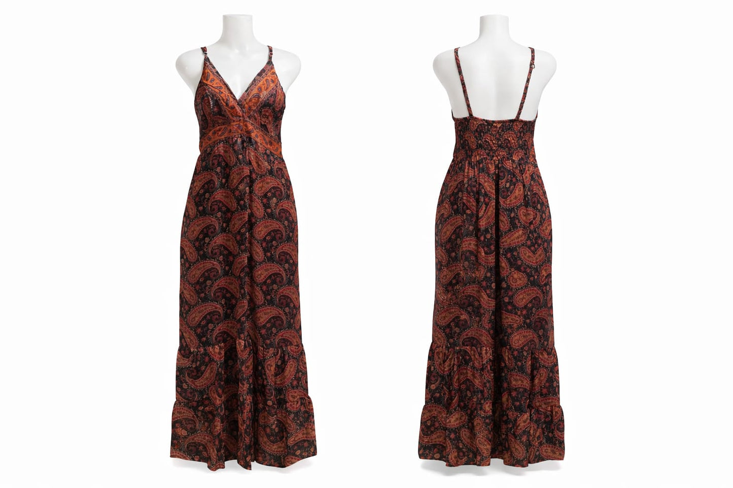 Women's Rust Paisley Print Sleeveless Maxi Dress