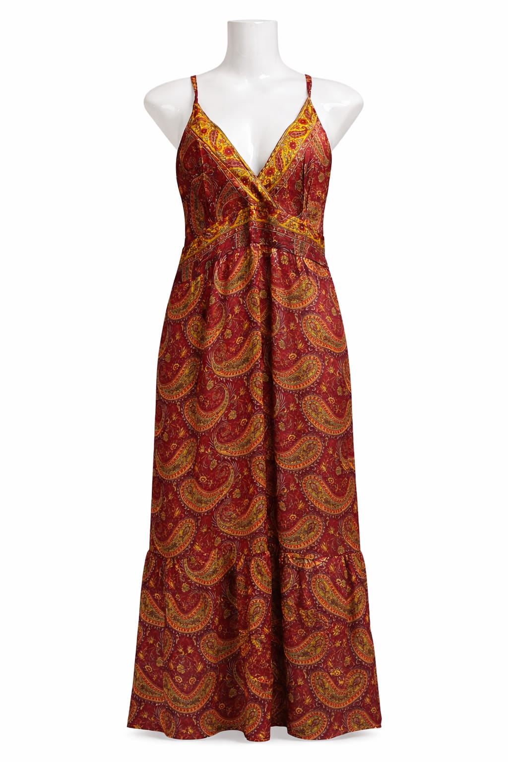 Boho Red Paisley Print Maxi Dress