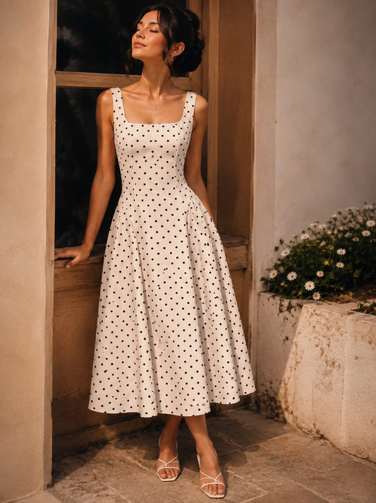 Women’s Polka Dot Fit & Flare Midi Dress