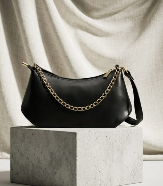 Women Brown Moon Shoulder Bag with Chain & Mini Pouch