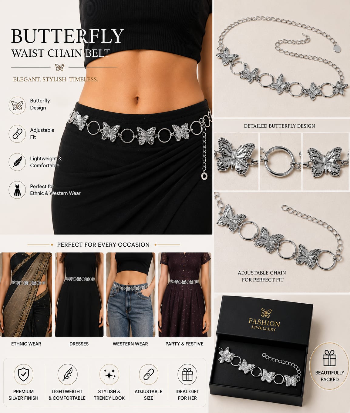 Women's Butterfly Chain Waist Belt