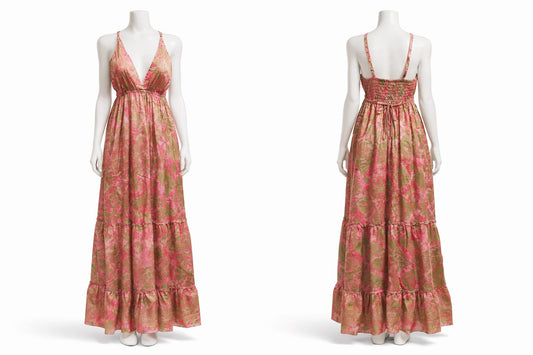 Women's Pink Floral Print Sleeveless Maxi Dress