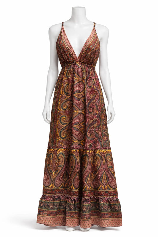 Women's Multicolor Paisley Print Sleeveless Maxi Dress