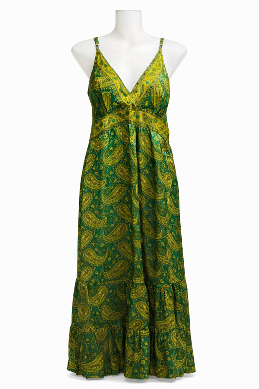 Women's Green Paisley Print Sleeveless Maxi Dress