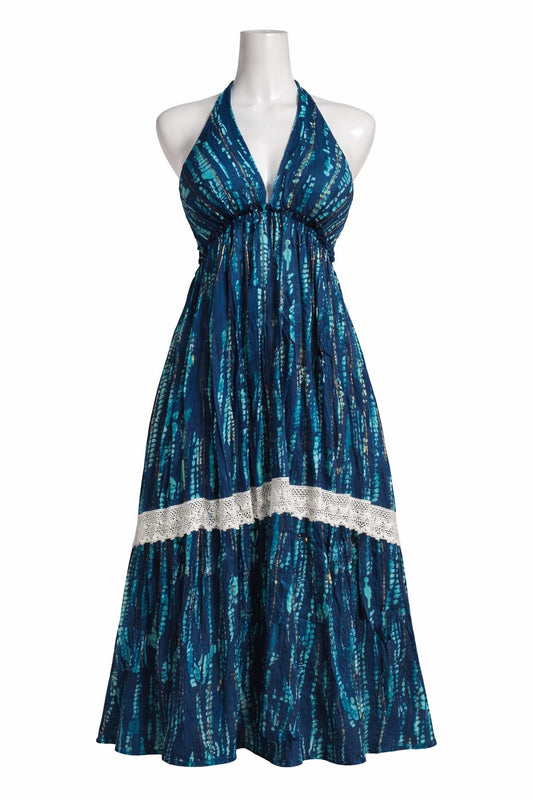 Elegant Blue Halter Neck Maxi Dress