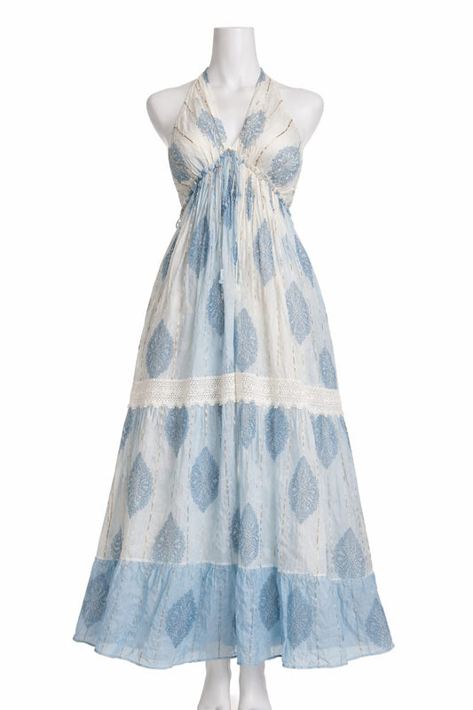 Elegant Pastel Blue Halter Neck Maxi Dress