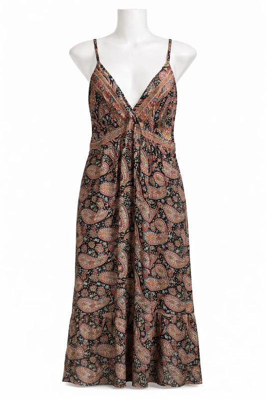 Boho Black Paisley Print Maxi Dress