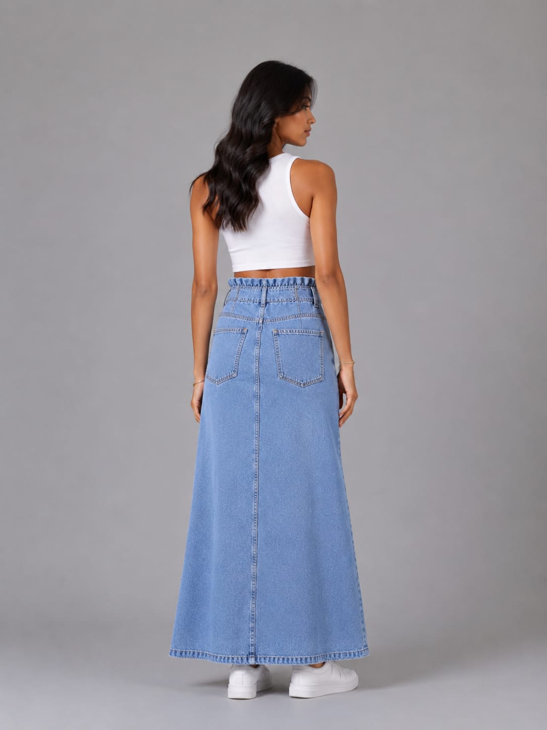 Women’s High-Waisted Button-Front Denim Maxi Skirt