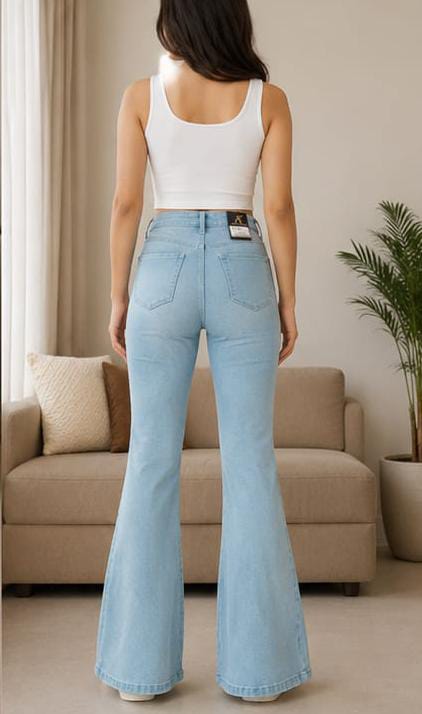 Women’s Light Blue High-Waisted Flared