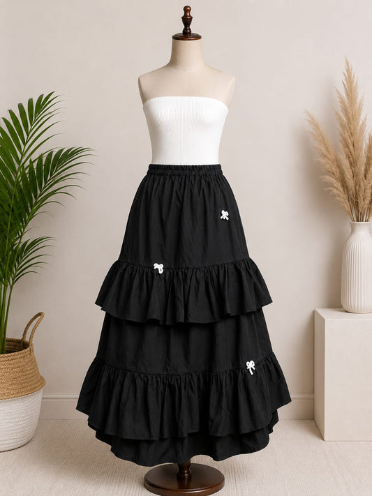 Women’s Black Tiered Ruffle Mini Skirt