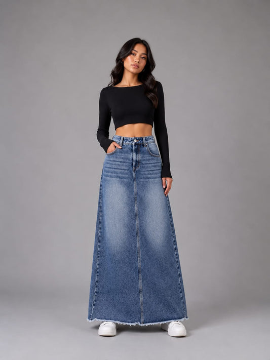 Women’s High-Waisted Denim Maxi Skirt