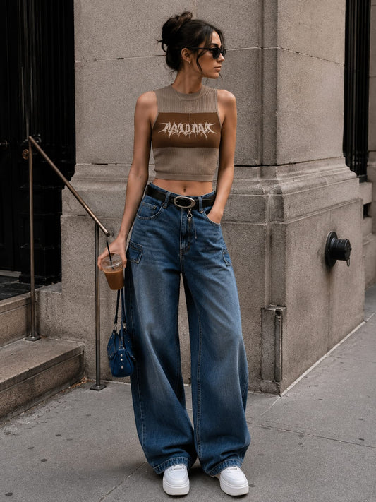 Women's Graphic Knit Crop Tank Top