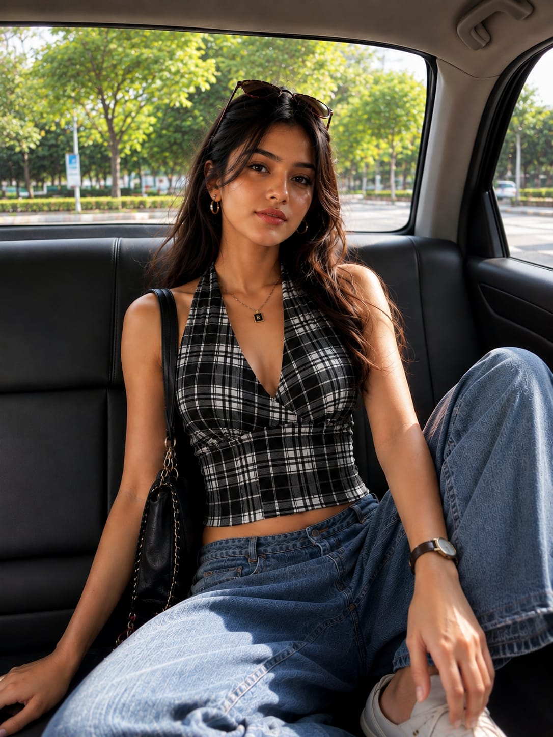 Women’s Checked Halter Neck Crop Top