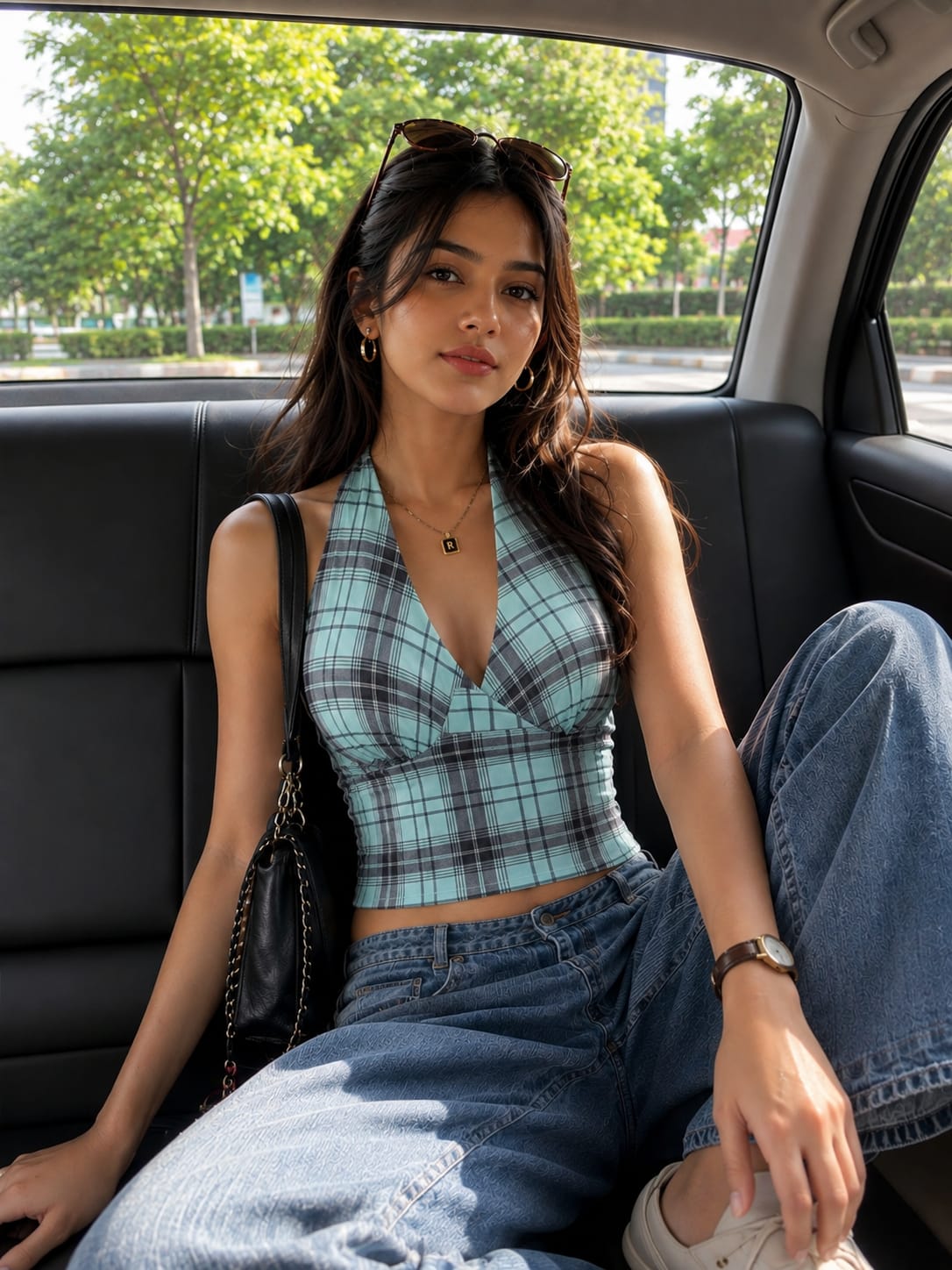 Women’s Checked Halter Neck Crop Top