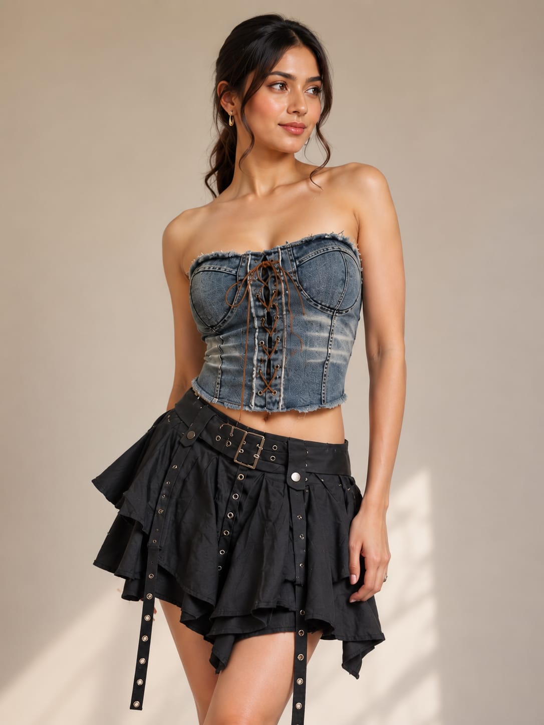 Lace-Up Denim Corset Top