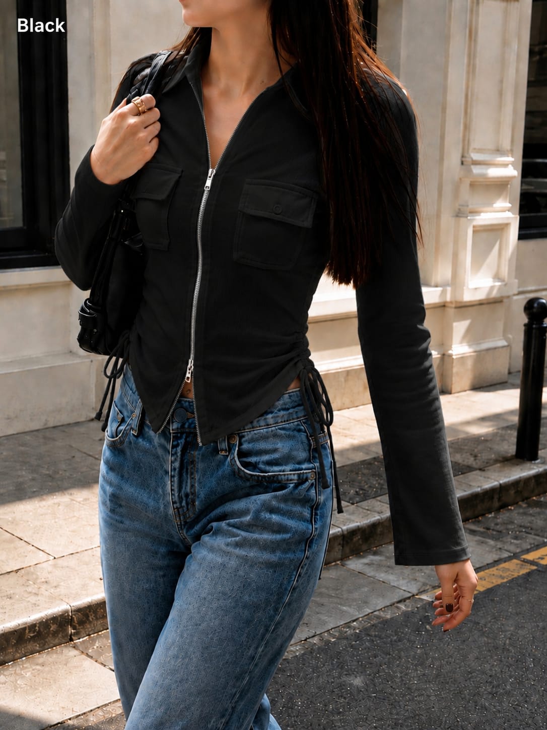 Ruched Zip-Front Jacket