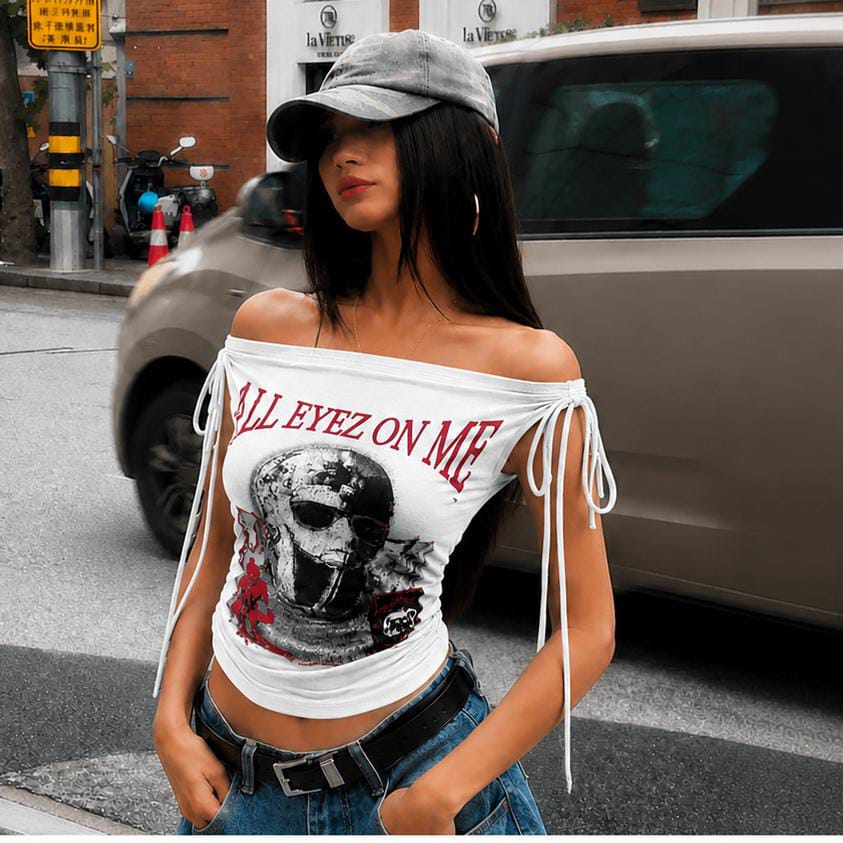 Women's Off-Shoulder Graphic Printed