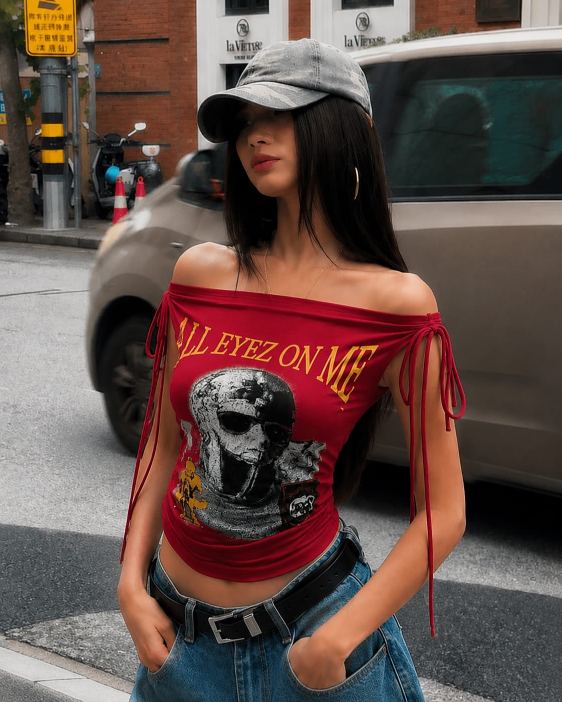 Women's Off-Shoulder Graphic Printed