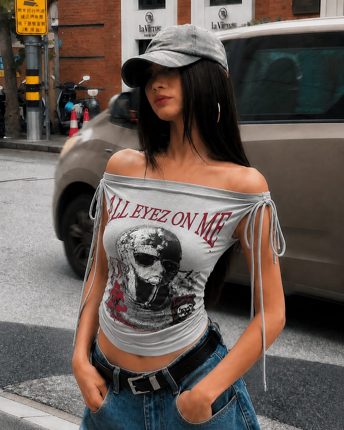 Women's Off-Shoulder Graphic Printed